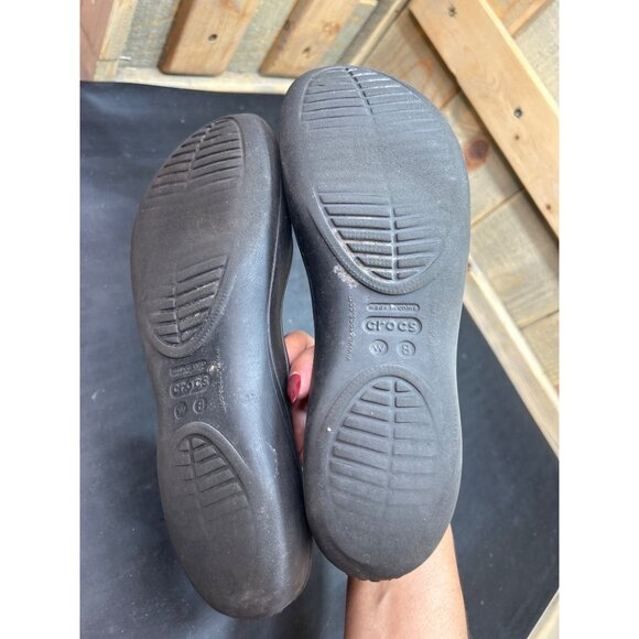 Crocs Womens Black Flats With Heel Strap & Cutout Design Rubber Size 8 - Picture 7 of 9